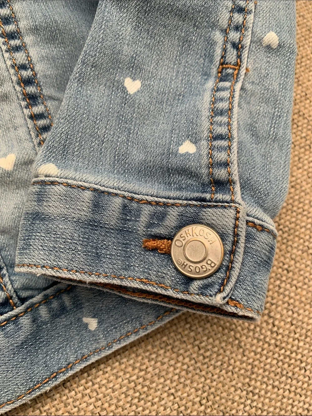 Jean Jacket White Heart Print OshKosh Bgosh Size 3T Blue Denim